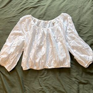 White Flower Appliqué Blouse